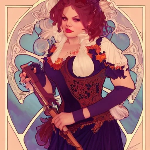 Image similar to trisha paytas dressing up for halloween night, intricate illustration by krenz cushart, alphonse mucha, artgerm, trending on artstation