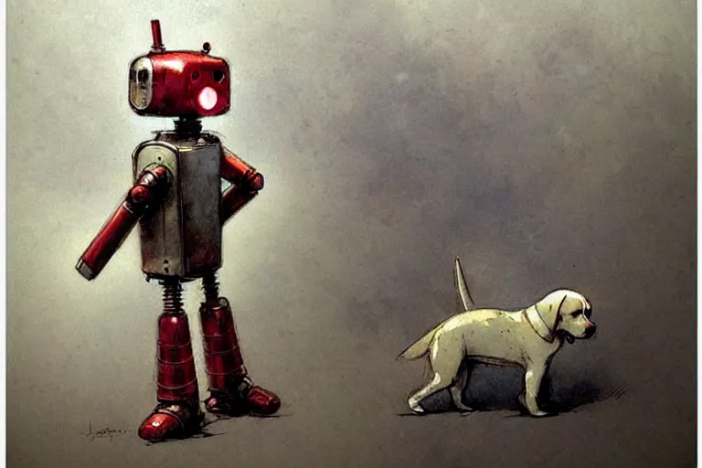 Image similar to adventurer ( ( ( ( ( 1 9 5 0 s retro future robot android dog. muted colors. ) ) ) ) ) by jean baptiste monge!!!!!!!!!!!!!!!!!!!!!!!!! chrome red