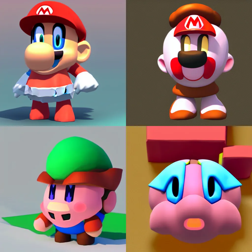 Prompt: low poly rendering of Nintendo's Kirby