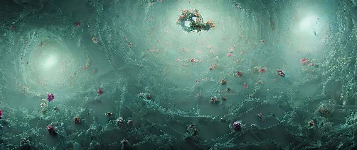 Image similar to hyperrealist highly detailed neo-baroque flowery void swallowing the earth concept art pascal blanche key sage dramatic teal lighting 8k wide angle shallow depth of field