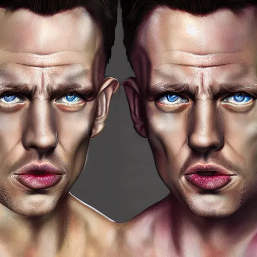 Image similar to split personality, hyper realistic, digital art, highly detailed, high quality, high resolution