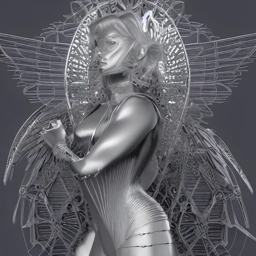 Prompt: of 3D rendered, cybernetic filigree, Angel, gorgeous, feminine, illustration, smooth, highly detailed