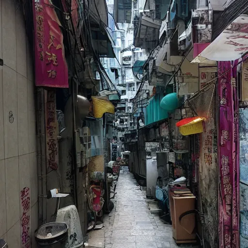 Prompt: an alley in hong kong by moebius