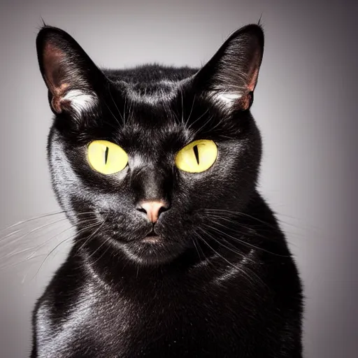 Prompt: a black cat with yellow eyes wearing silver armor, high quality photograph, studio lighting