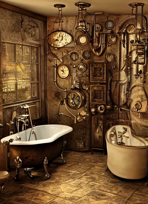 Prompt: picture of a steampunk bathroom intricate detailed 8k ultra realistic