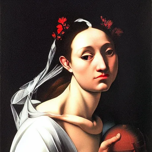 Image similar to a beautiful female that is a portal to another dimension in the style of caravaggio