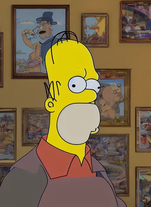 Prompt: Homer Simpson, sharp focus, illustation, stunning lighting, realistic character concept, light atmosphere, golden ration, cinematic lighting, high resolution, insanely detailed and intricate, art by Hayao Miyazaki, 8k