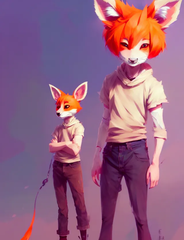 Prompt: a beautiful fullbody portrait of a cute anime boy with orange hair and pink fox ears. character design by cory loftis, fenghua zhong, ryohei hase, ismail inceoglu and ruan jia. artstation, volumetric light, detailed, photorealistic, fantasy, rendered in octane