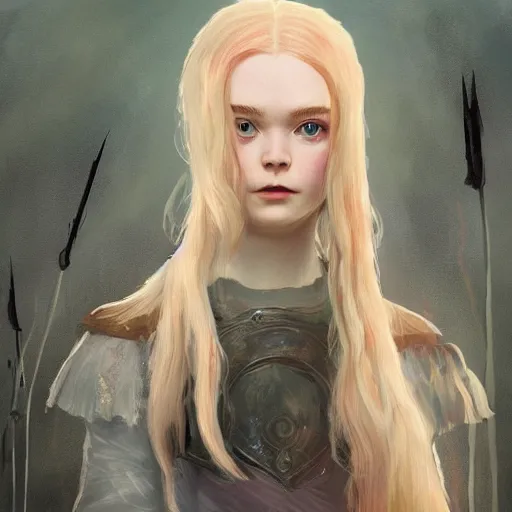 Image similar to Elle Fanning in the painted world of Dark Souls, head and shoulders masterpiece, apocalypse, golden hour, cosmic horror, artstation, in the style of 60s color field painting, extremely detailed