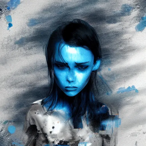 Prompt: sadness blue melancholy, stormy, moody, artstation, movement, disaster