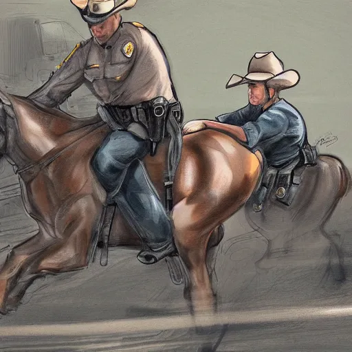 Prompt: A police officer arresting a cowboy, trending on art station