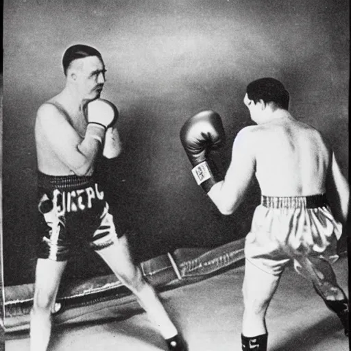 Image similar to Hitler fighting Stalin in a boxing ring