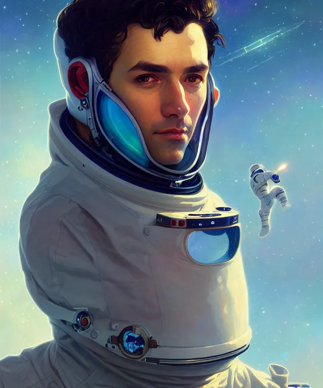 Image similar to Hacker man spaceman portrait, highly detailed, digital painting, artstation, concept art, smooth, sharp focus, illustration, art by artgerm and greg rutkowski and alphonse mucha