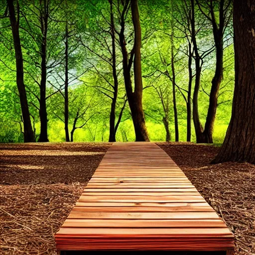 Image similar to wooden platform built around a tree, realistic, photo,