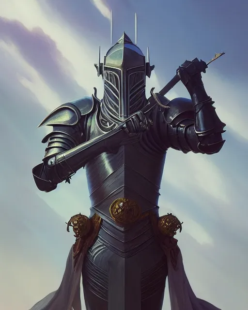 Image similar to highly detailed vfx portrait of a fantasy knight, stephen bliss, unreal engine, greg rutkowski, loish, rhads, beeple, makoto shinkai and lois van baarle, ilya kuvshinov, rossdraws, tom bagshaw, alphonse mucha, global illumination, detailed and intricate environment