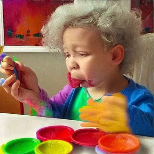 Image similar to “ old lady feeding crayons to child, bizzaro, detailed af ”