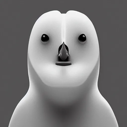 Image similar to an abstract, simplified icon depicting a penguin's head, eyes open, white background, elegant, award-winning, clever, render, blender, 3d, high quality, app, ios