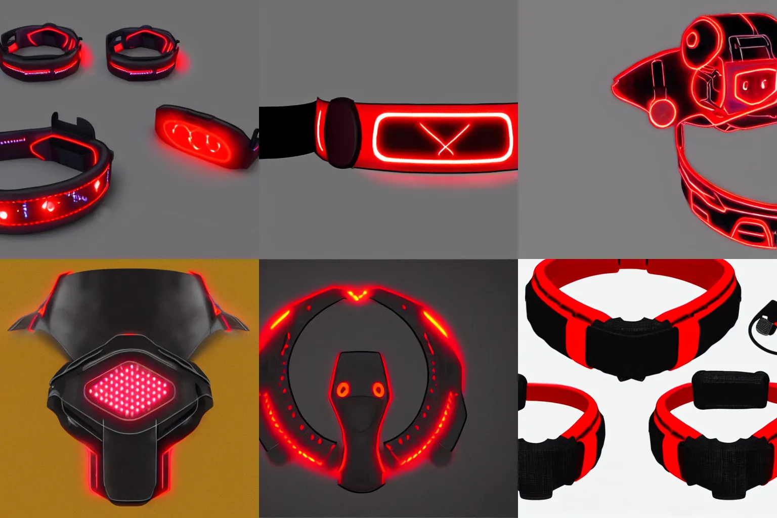 Prompt: concept art for a glowing red and black cybernetic control collar