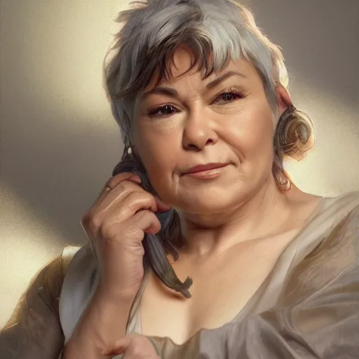 Prompt: ultra realistic illustration, roseanne barr, intricate, elegant, highly detailed, digital painting, artstation, concept art, smooth, sharp focus, illustration, art by artgerm and greg rutkowski and alphonse mucha