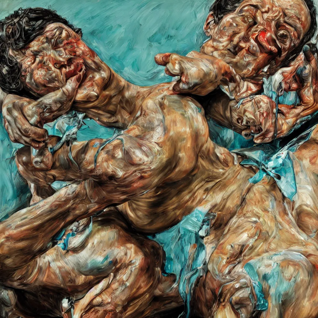 Image similar to high quality high detail painting by lucian freud and jenny saville, hd, bullfighter, turquoise color, photorealistic lighting