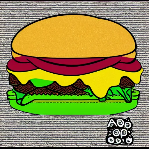 Image similar to pop art illustration of a cheeseburger, adobe illustrator