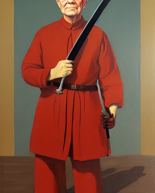 Image similar to a painting of a dwight eisenhower holding a sword, a character portrait by quirizio di giovanni da murano, reddit, antipodeans, ilya kuvshinov, official art, tarot card