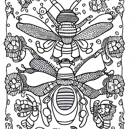 Image similar to Coloring page of two happy grandmas bees knitting