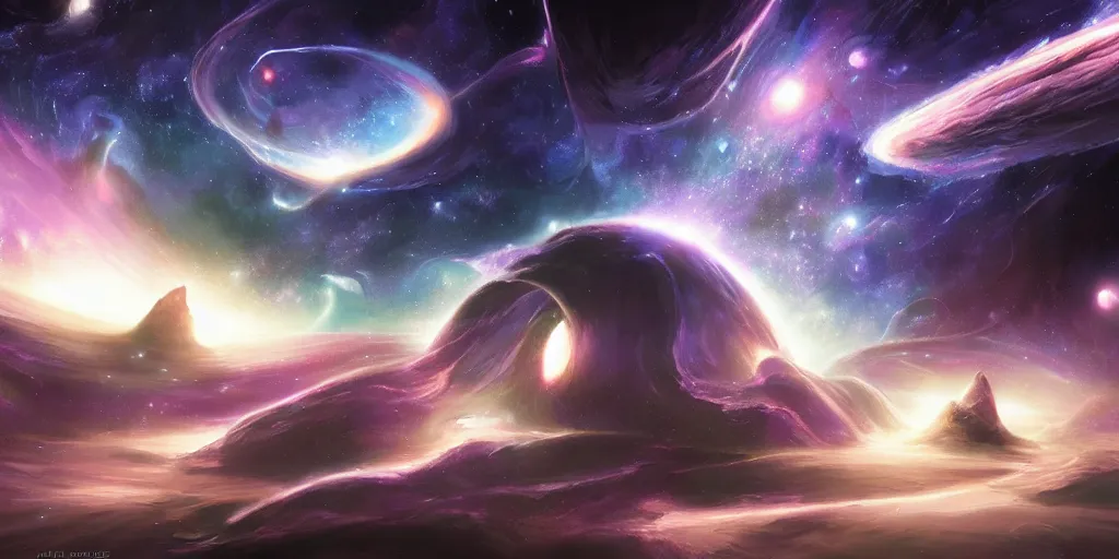 Prompt: galactic diffusion forming an entire universe with its thoughts, concept art, digital illustration, trending on artstation, deviantart, artgerm, epic composition, masterpiece, highly detailed, advanced technique, ambient lighting, wlop, ross draws