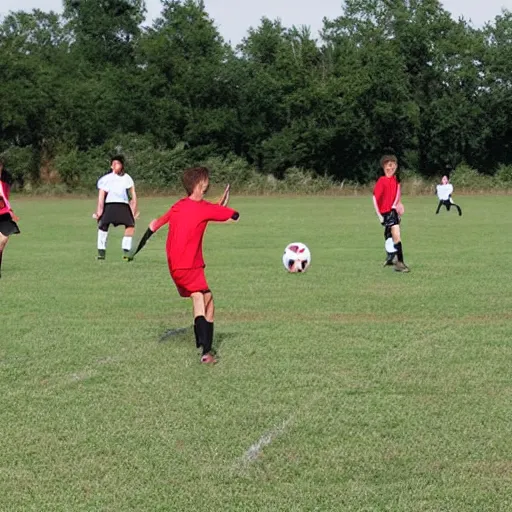 Prompt: round field soccer game