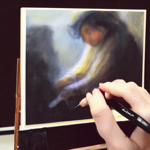 Image similar to a photo of a artist drawing an oil paint