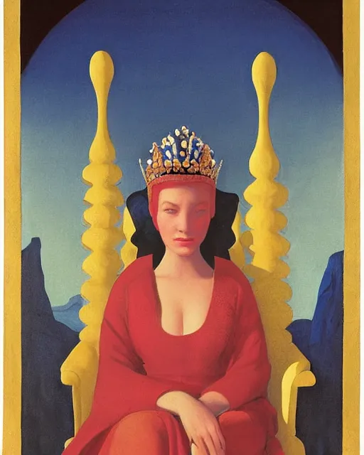 Image similar to an illustration of a queen on a throne at night by johann heinrich fussli, by nicholas roerich, by georgia o keeffe, realistic, detailed, oil painting, 1 9 th