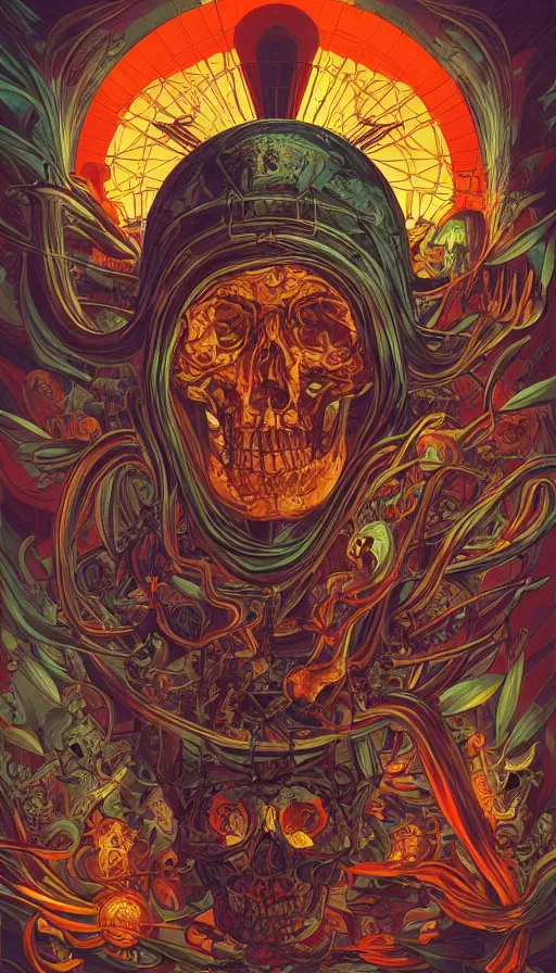 Image similar to The oracle of the skull gods, italian futurism, da vinci, Dan Mumford, Josan Gonzalez