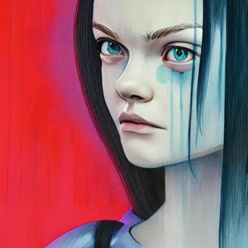 Prompt: Elle Fanning in Halo 2 as Cortana picture by Sachin Teng, asymmetrical, dark vibes, Realistic Painting , Organic painting, Matte Painting, geometric shapes, hard edges, graffiti, street art:2 by Sachin Teng:4