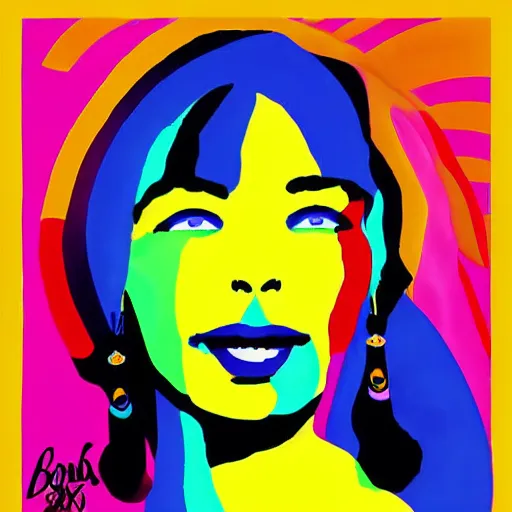 Image similar to bjork in the style of peter max