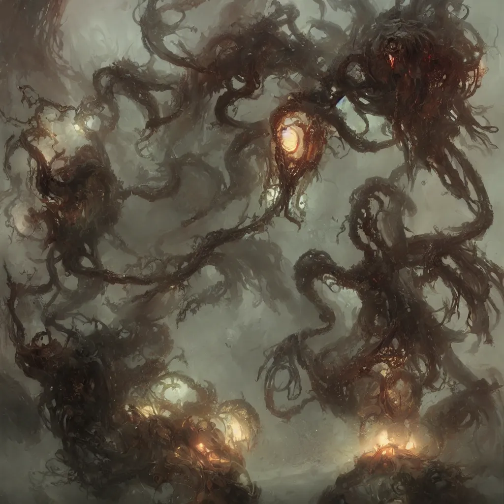 Image similar to lovecraftian horror by wlop, greg rukowski, ruan jia, horrifying