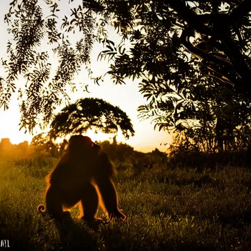 Image similar to stunning photo of a cloud shaped like a monkey, beautiful ambient light, golden hour, 85mm f1.8