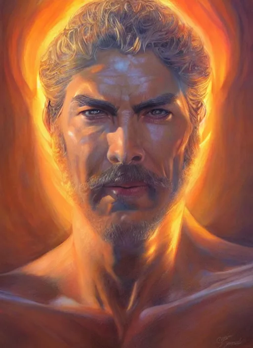 Image similar to a magical portrait of the god of power, art by boris vallejo and greg danton and denys tsiperko, detailed, hyperrealism, artstation