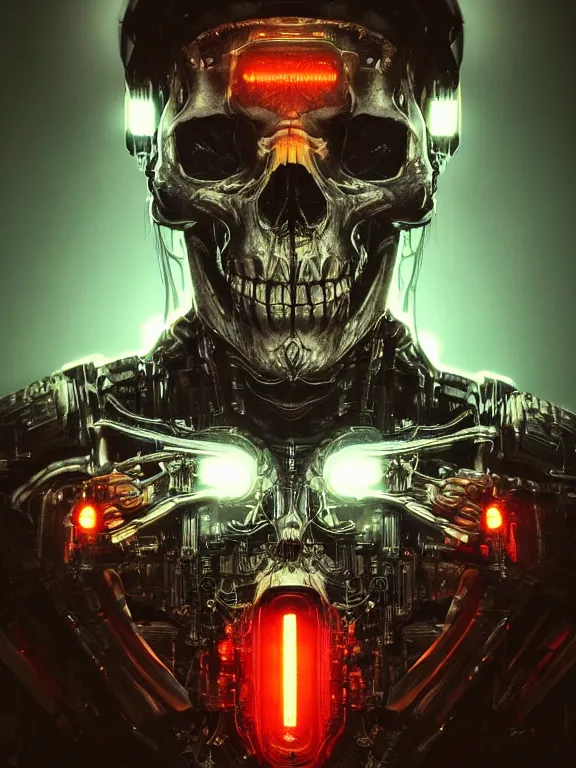 Prompt: portrait art of 8k ultra realistic retro skull, lens flare, atmosphere, glow, detailed,intricate,blade runner, cybernetic, full of colour, cinematic lighting, trending on artstation, 4k, hyperrealistic, focused, extreme details,unreal engine 5, cinematic, masterpiece, art by ayami kojima, giger