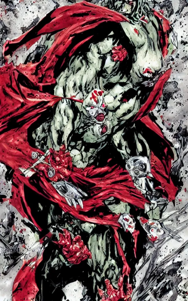 Image similar to spawn from image comics in the style of lee bermejo and todd mcfarlane