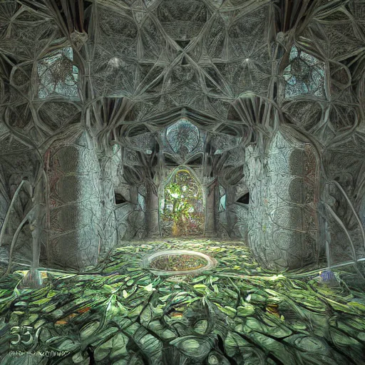 Image similar to photograph art overgrowth geometric cryengine render digital art by james christensen, john stephens, antoni gaudi