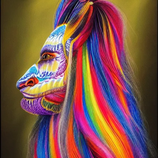 Image similar to portrait of a beautiful chinese cragon with long colorful flowing mane detailed painting 4 k