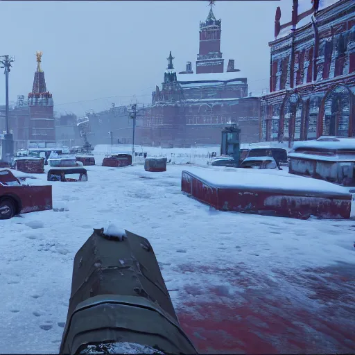 Image similar to the Moscow Red Square in the snow in Fallout 4, in game screenshot