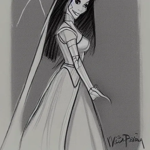 Image similar to milt kahl sketch of victoria justice as princess padme from star wars episode 3