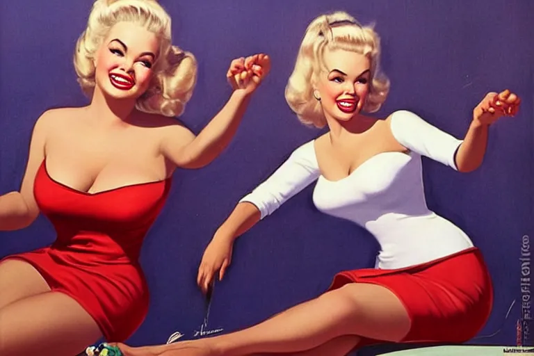Prompt: Let\'s go bowling with Jayne Mansfield, concept art, by Gil Elvgren and Mort Kunstler, cinematic, funny, sexy