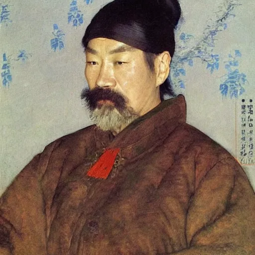 Image similar to portrait of chinese beauty masterpiece painting by vasnetsov and surikov, JEAN-VICTOR BERTIN, by Terence Cuneo, detailed, t artfully traced