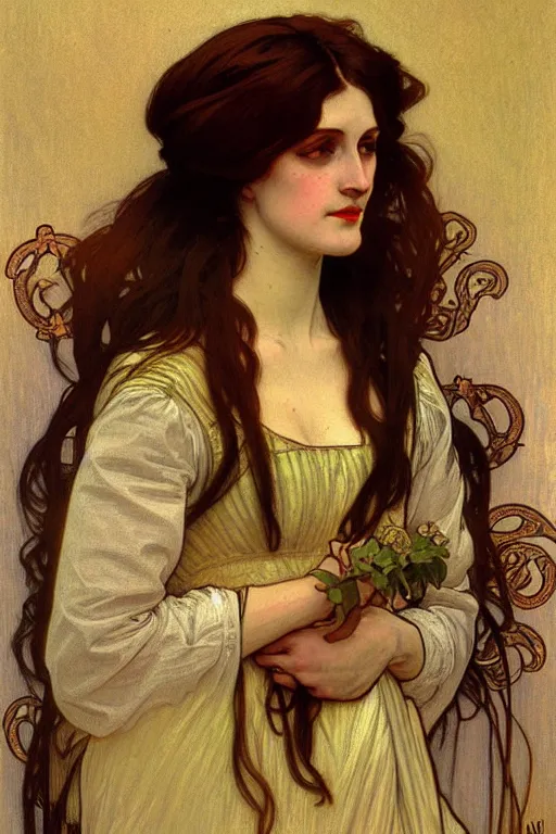 Image similar to victorian lady, painting by rossetti, alphonse mucha, detailed art, artstation