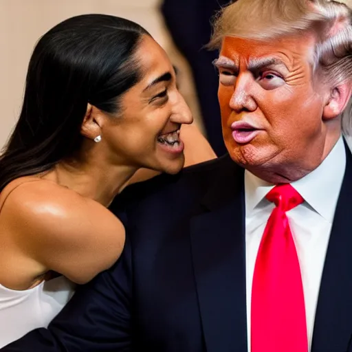 Prompt: trump and aoc hugging each other in a friendly manner in congress