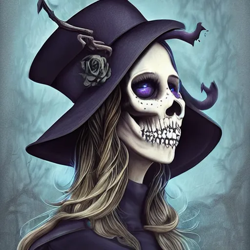 Image similar to spooky wicher hat hallowen, digital art, highly detailed, illustration, elegant, digital painting 4K UHD image