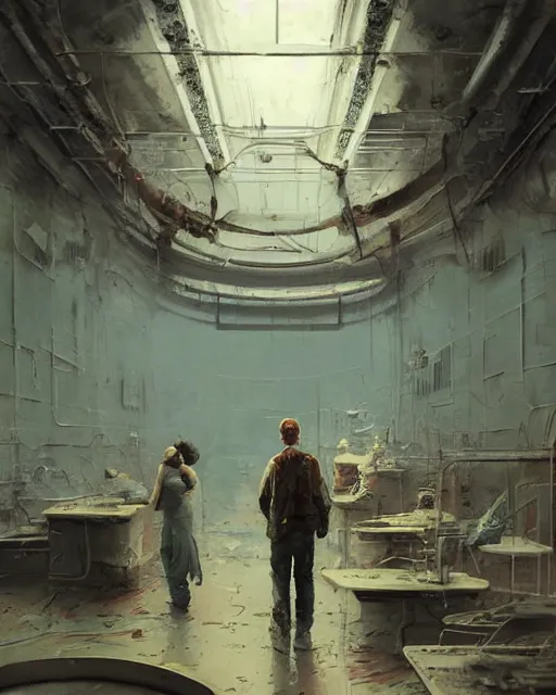 Image similar to a highly detailed epic cinematic concept art CG render digital painting artwork: Chernobyl . By Greg Rutkowski, in the style of Francis Bacon and Syd Mead and Norman Rockwell and Beksinski, open ceiling, highly detailed, painted by Francis Bacon and Edward Hopper, painted by James Gilleard, surrealism, airbrush, Ilya Kuvshinov, WLOP, Stanley Artgerm, very coherent, triadic color scheme, art by Takato Yamamoto and James Jean