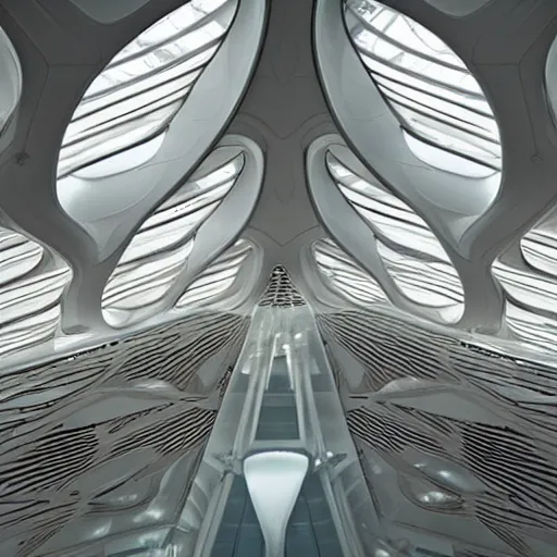 Image similar to extremely detailed stunning beautiful futuristic museum interior by Zaha Hadid